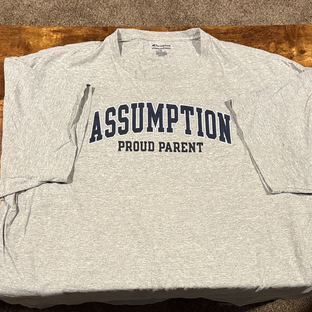 Assumption University Proud Parent Gray Shortsleeved Tshirt